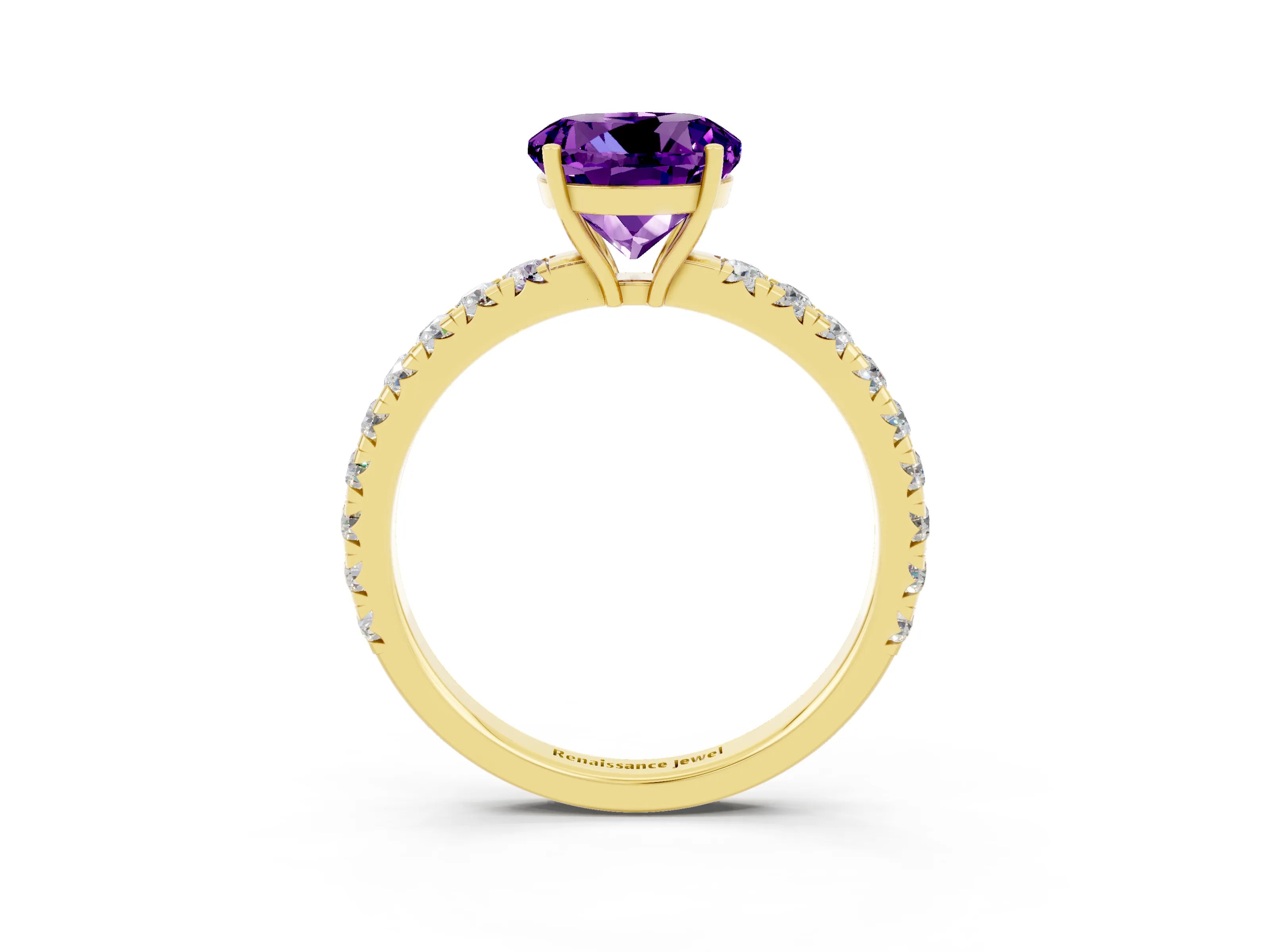 Yellow gold Round Cut Amethyst Pavé Solitaire Engagement Ring with Four-Prong Setting_15