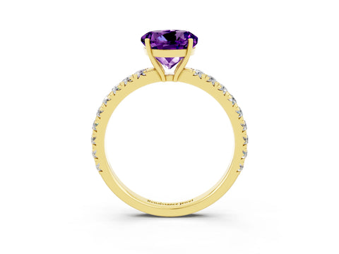 Yellow gold Round Cut Amethyst Pavé Solitaire Engagement Ring with Four-Prong Setting_15