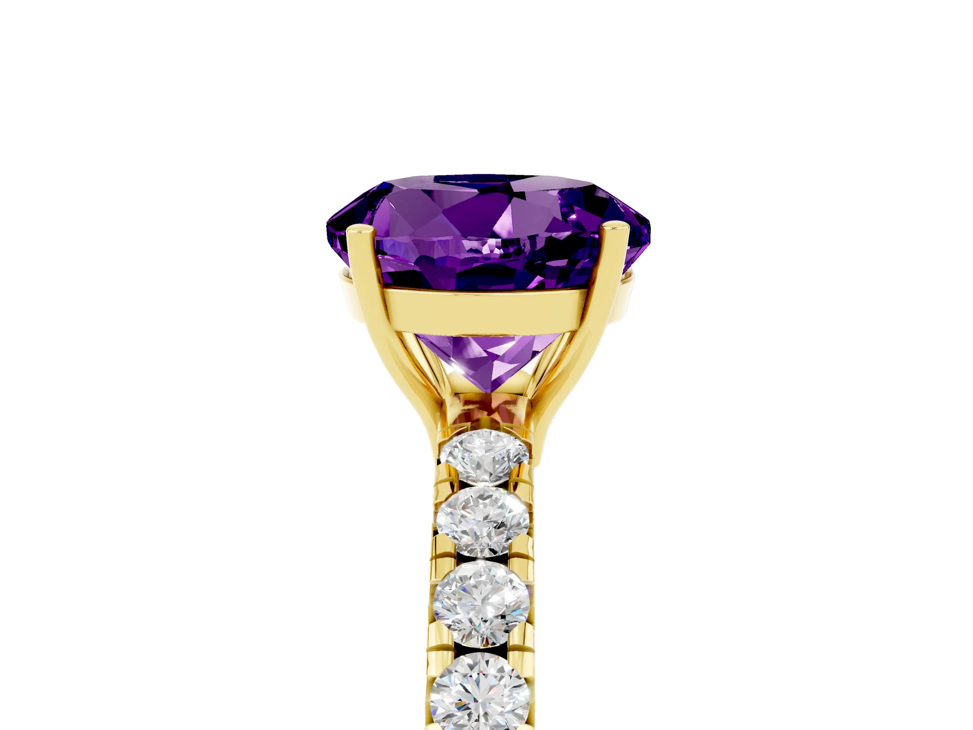 Yellow gold Round Cut Amethyst Pavé Solitaire Engagement Ring with Four-Prong Setting_17