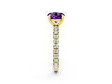Yellow gold Round Cut Amethyst Pavé Solitaire Ring with Round Band and Prong Setting_26
