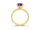 Yellow gold Round Cut Amethyst Pavé Solitaire Ring with Round Band and Prong Setting_27