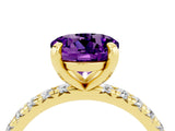 Yellow gold Round Cut Amethyst Pavé Solitaire Ring with Round Band and Prong Setting_28