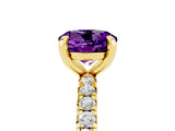Yellow gold Round Cut Amethyst Pavé Solitaire Ring with Round Band and Prong Setting_29
