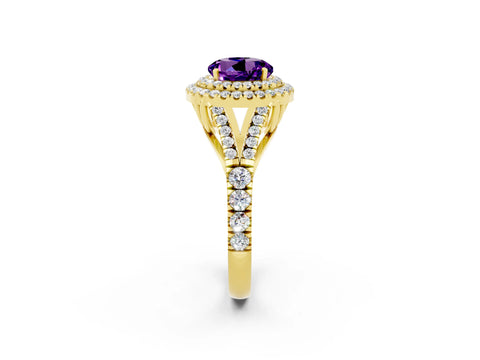 Yellow gold Round Cut Amethyst Pavé Split Shank Double Halo Engagement Ring_2