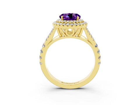 Yellow gold Round Cut Amethyst Pavé Split Shank Double Halo Engagement Ring_3