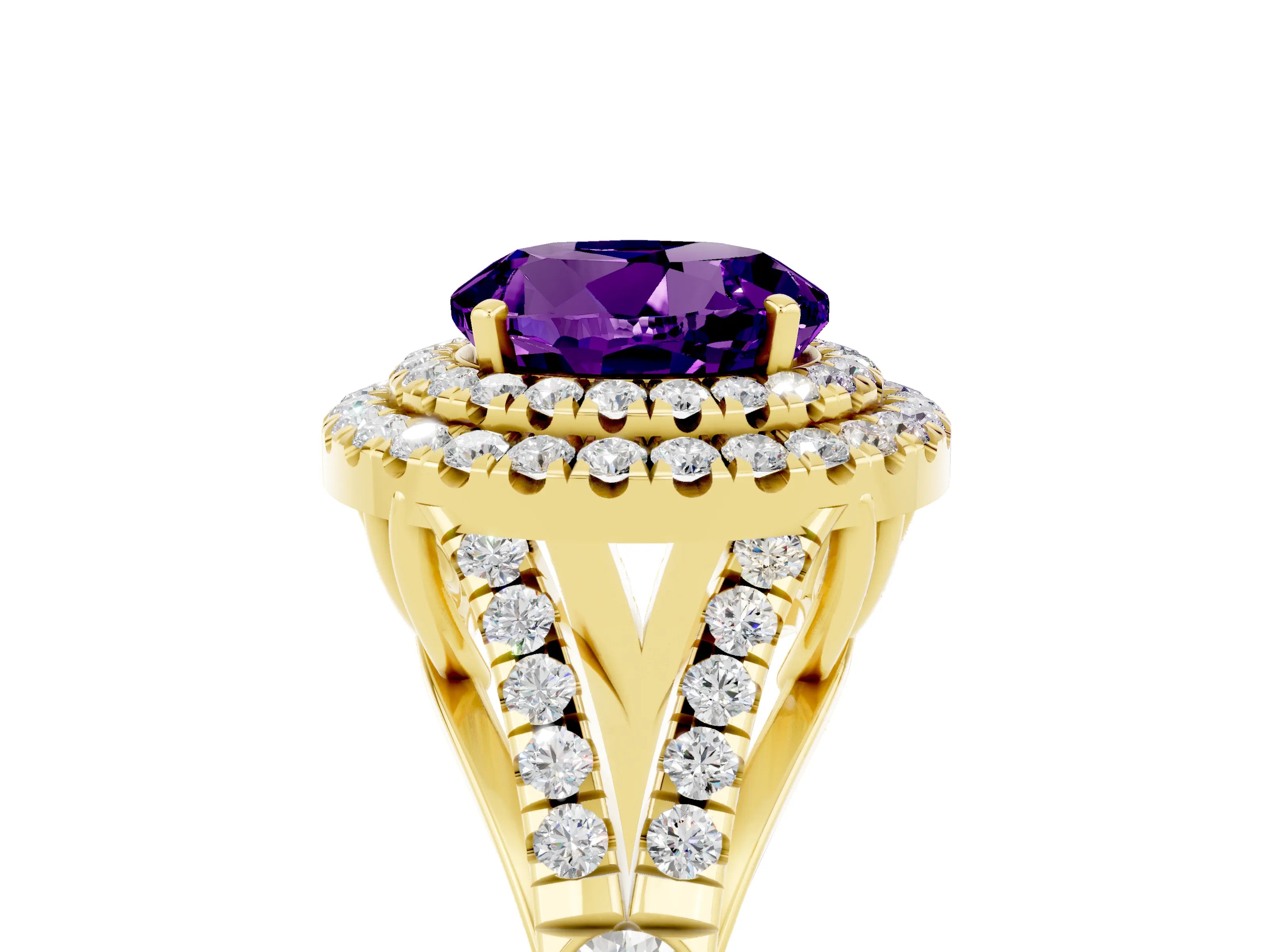 Yellow gold Round Cut Amethyst Pavé Split Shank Double Halo Engagement Ring_5