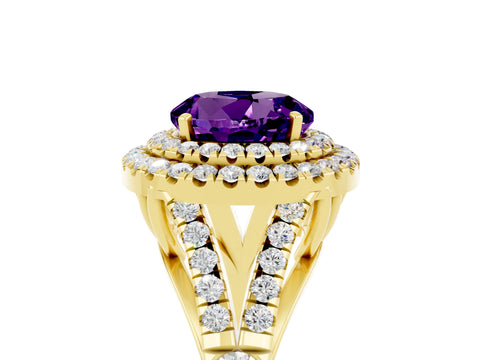 Yellow gold Round Cut Amethyst Pavé Split Shank Double Halo Engagement Ring_5