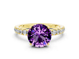 Yellow gold Round Cut Amethyst Pave Band Solitaire Ring with Four-Prong Setting_24
