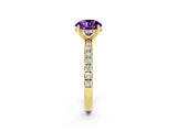 Yellow gold Round Cut Amethyst Pave Band Solitaire Ring with Four-Prong Setting_26