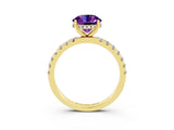 Yellow gold Round Cut Amethyst Pave Band Solitaire Ring with Four-Prong Setting_27