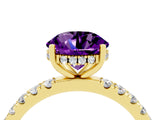 Yellow gold Round Cut Amethyst Pave Band Solitaire Ring with Four-Prong Setting_28