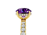 Yellow gold Round Cut Amethyst Pave Band Solitaire Ring with Four-Prong Setting_29
