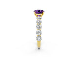 Yellow gold Round Cut Amethyst Prong Setting with Side Stones on a Pave Band_2
