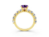 Yellow gold Round Cut Amethyst Prong Setting with Side Stones on a Pave Band_3