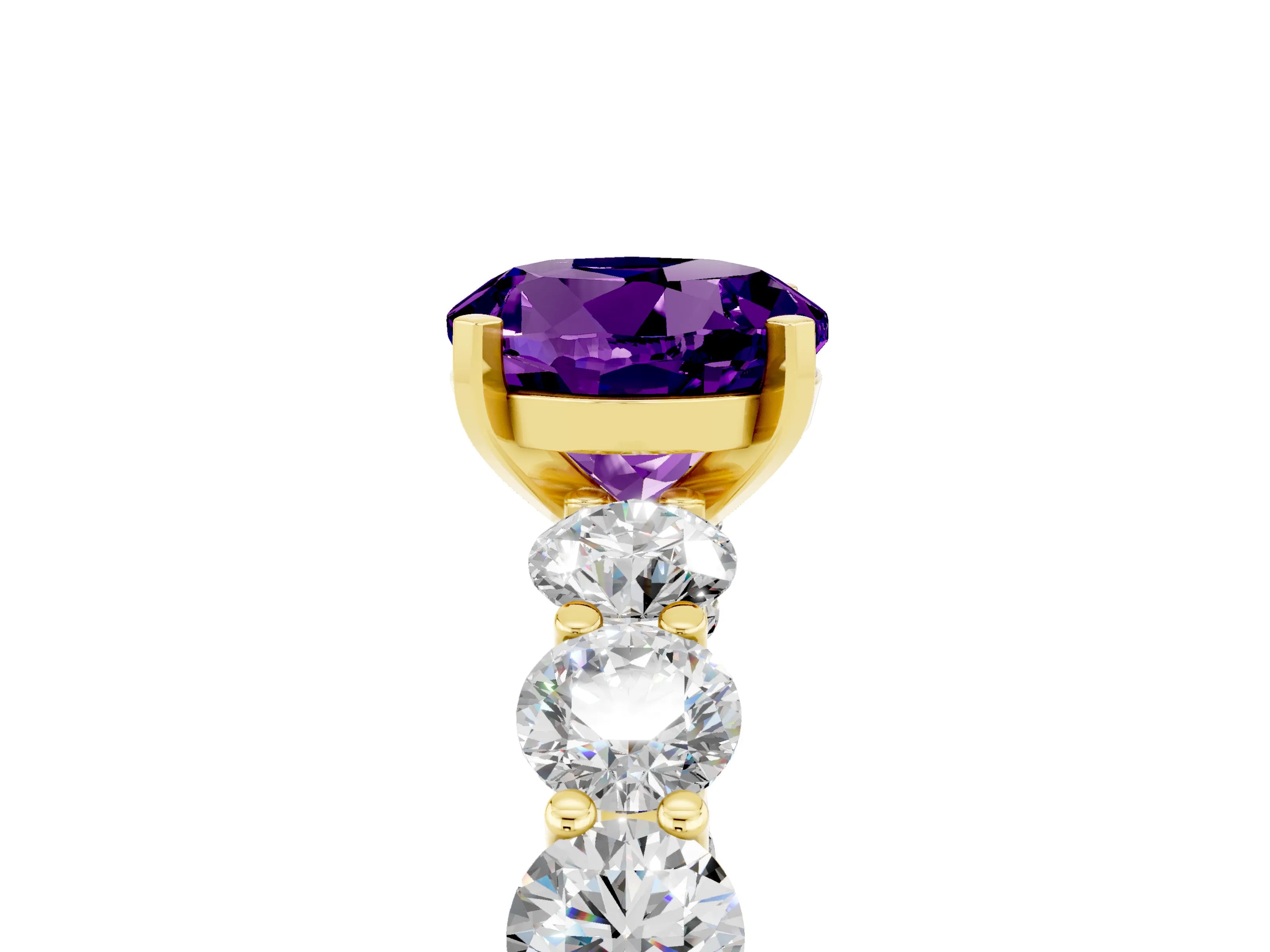 Yellow gold Round Cut Amethyst Prong Setting with Side Stones on a Pave Band_5