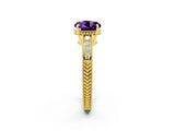 Yellow gold Round Cut Amethyst Ring with Milgrain Pavé Band and Four-Prong Setting_14