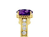 Yellow gold Round Cut Amethyst Ring with Milgrain Pavé Band and Four-Prong Setting_17