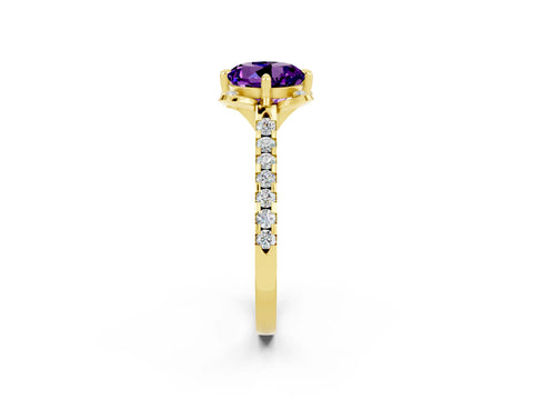 Yellow gold Round Cut Amethyst Ring with Pavé Band and Floral Prong Setting_2
