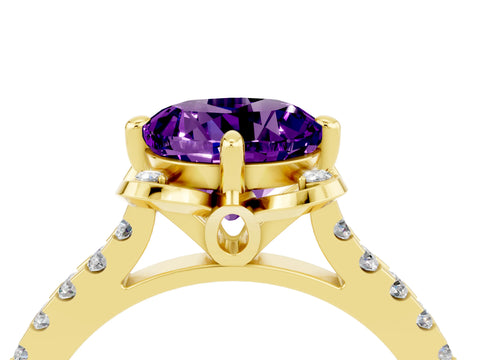 Yellow gold Round Cut Amethyst Ring with Pavé Band and Floral Prong Setting_4
