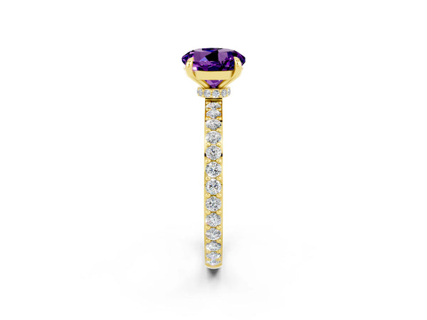 Yellow gold Round Cut Amethyst Pavé Engagement Ring with Round  Accents and Prong Setting