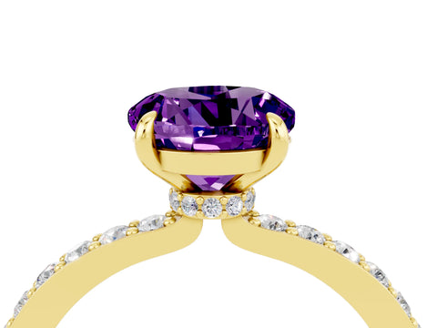 Yellow gold Round Cut Amethyst Ring with Pavé Band and Four-Prong Setting_4