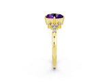 Yellow gold Round Cut Amethyst Ring with Side Stones and Four-Prong Setting_38