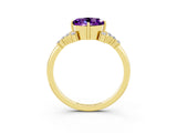 Yellow gold Round Cut Amethyst Ring with Side Stones and Four-Prong Setting_39