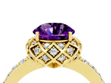 Yellow gold Round Cut Amethyst Scalloped Halo Engagement Ring with Round Shared Prong Band_28