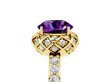Yellow gold Round Cut Amethyst Scalloped Halo Engagement Ring with Round Shared Prong Band_29
