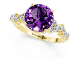 Yellow gold Round Cut Amethyst Scattered Round Accent Ring with Prong Setting_13