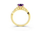 Yellow gold Round Cut Amethyst Solitaire Celtic Knot Ring with Four-Prong Setting_15