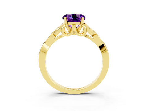 Yellow gold Round Cut Amethyst Solitaire Celtic Knot Ring with Four-Prong Setting_15