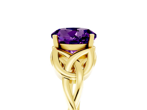 Yellow gold Round Cut Amethyst Solitaire Celtic Knot Ring with Four-Prong Setting_17