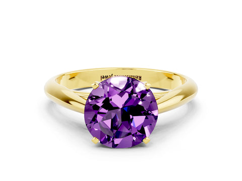 Yellow gold Round Cut Amethyst Solitaire Engagement Ring with Cathedral Setting and Four-Prong Mount_12
