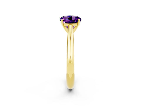 Yellow gold Round Cut Amethyst Solitaire Engagement Ring with Cathedral Setting and Four-Prong Mount_14