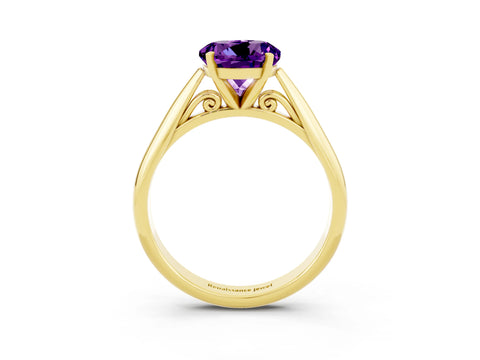 Yellow gold Round Cut Amethyst Solitaire Engagement Ring with Cathedral Setting and Four-Prong Mount_15