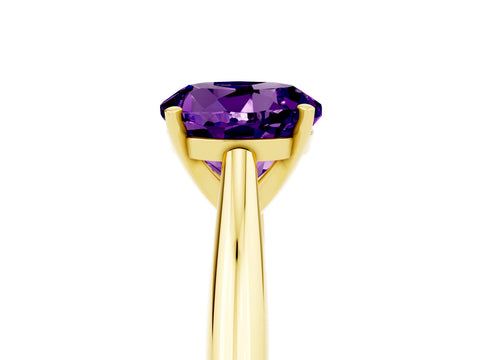Yellow gold Round Cut Amethyst Solitaire Engagement Ring with Cathedral Setting and Four-Prong Mount_17