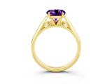 Yellow gold Round Cut Amethyst Solitaire Engagement Ring with Cathedral Setting and Four-Prong Mount_27
