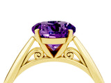 Yellow gold Round Cut Amethyst Solitaire Engagement Ring with Cathedral Setting and Four-Prong Mount_28