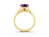 Yellow gold Round Cut Amethyst Solitaire Engagement Ring with Cathedral Setting and Four-Prong Mount_75