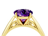 Yellow gold Round Cut Amethyst Solitaire Engagement Ring with Cathedral Setting and Four-Prong Mount_76