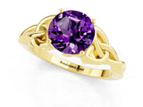 Yellow gold Round Cut Amethyst Solitaire Engagement Ring with Celtic Knot Band and Four-Prong Setting_1