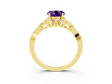 Yellow gold Round Cut Amethyst Solitaire Engagement Ring with Celtic Knot Band and Four-Prong Setting_3