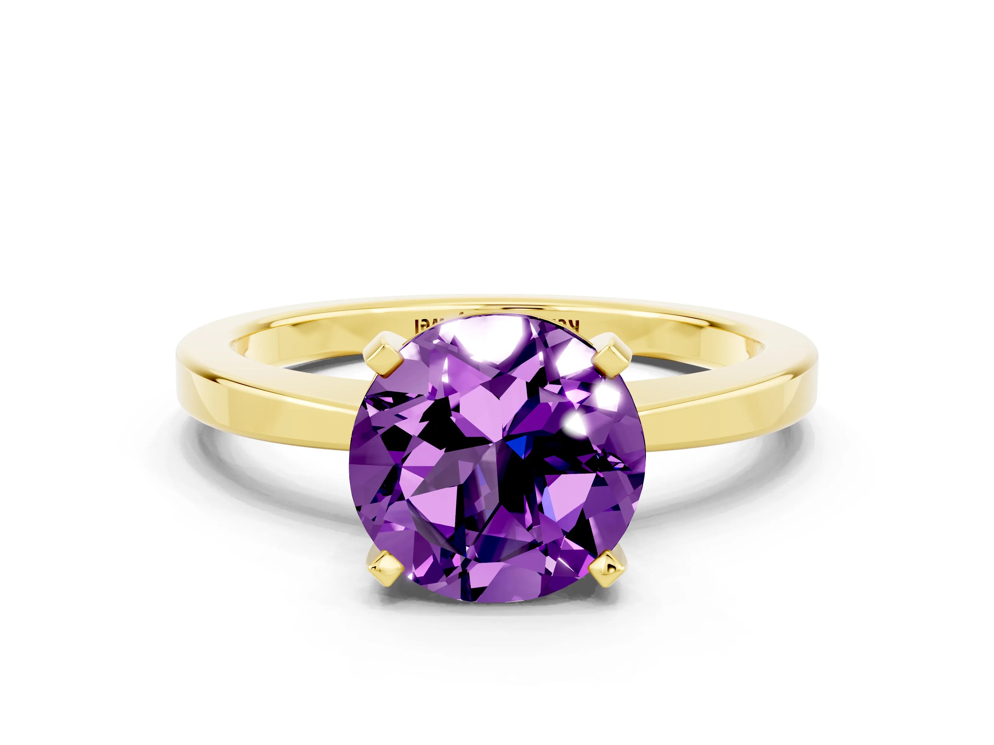 Yellow gold Round Cut Amethyst Solitaire Engagement Ring with Classic Band and Four-Prong Setting_24