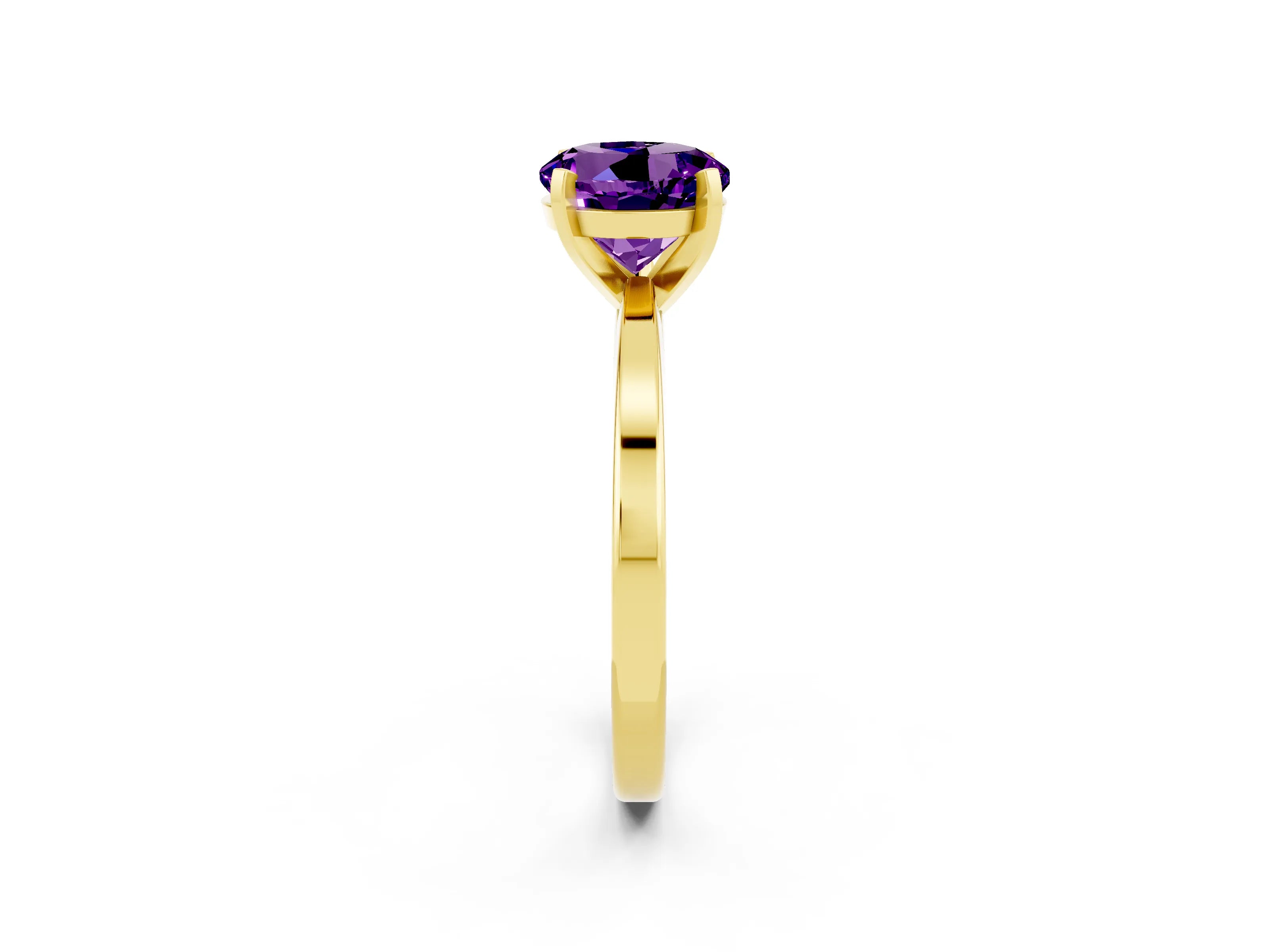 Yellow gold Round Cut Amethyst Solitaire Engagement Ring with Classic Band and Four-Prong Setting_26