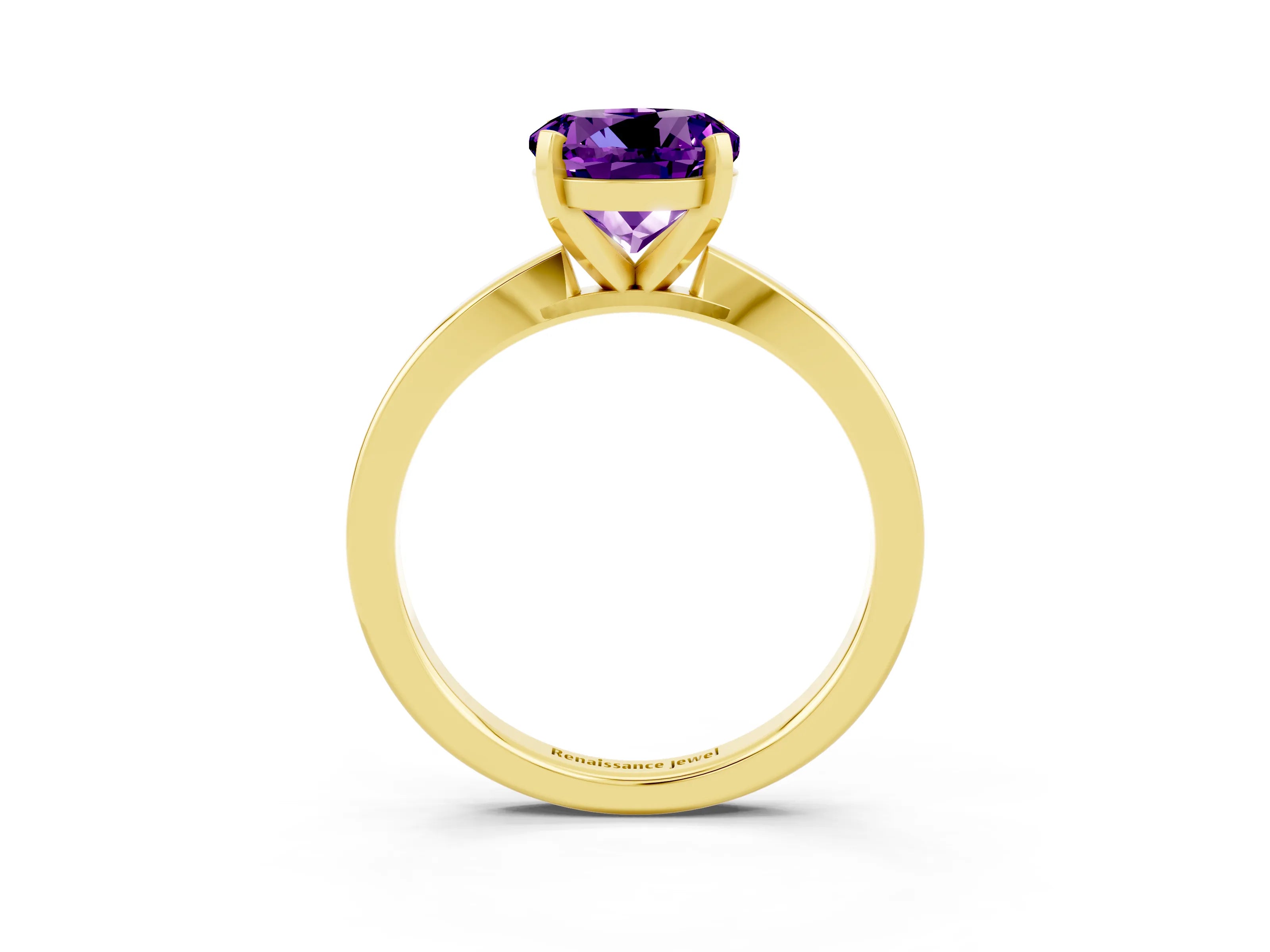 Yellow gold Round Cut Amethyst Solitaire Engagement Ring with Classic Band and Four-Prong Setting_27