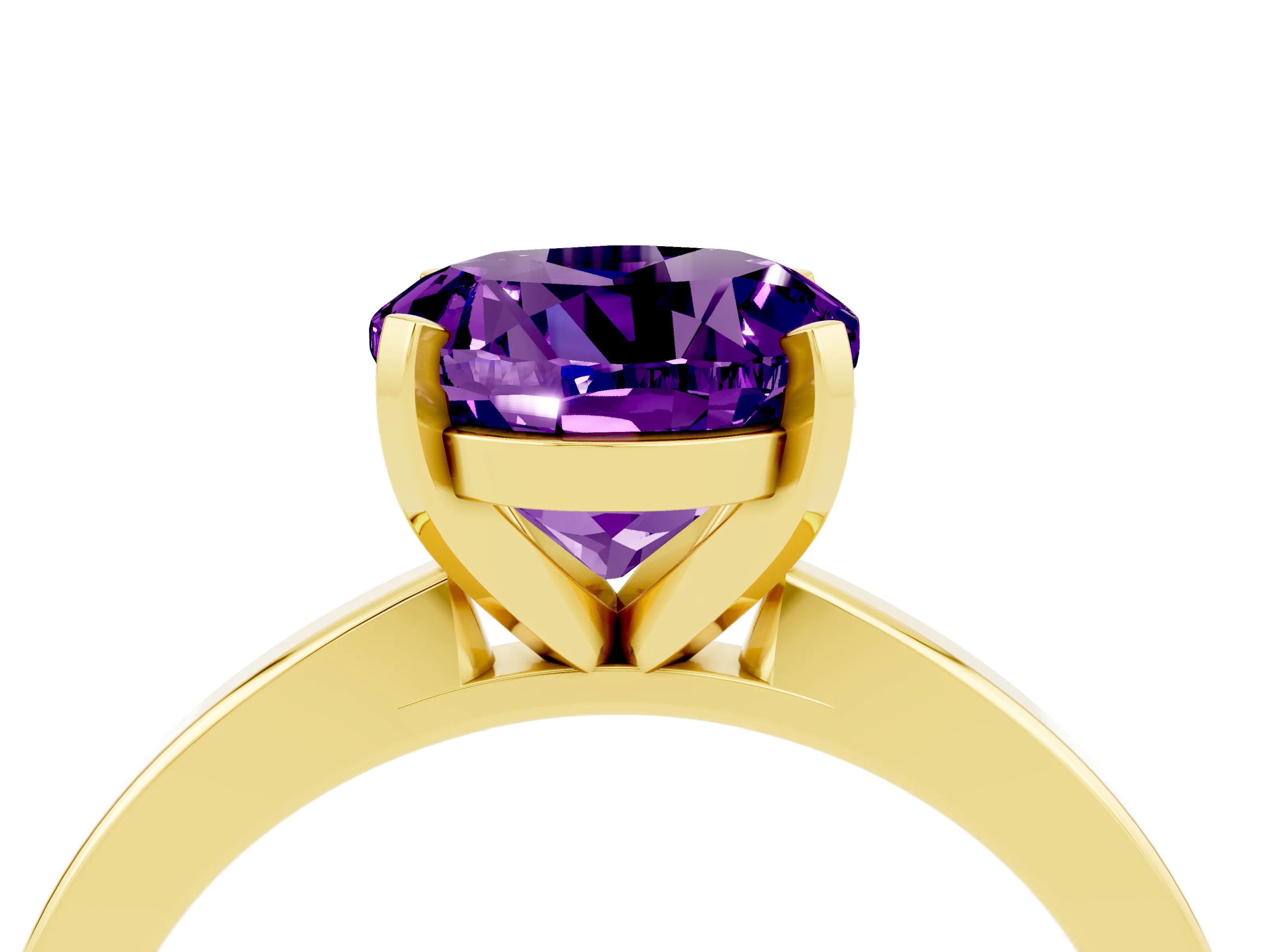 Yellow gold Round Cut Amethyst Solitaire Engagement Ring with Classic Band and Four-Prong Setting_28