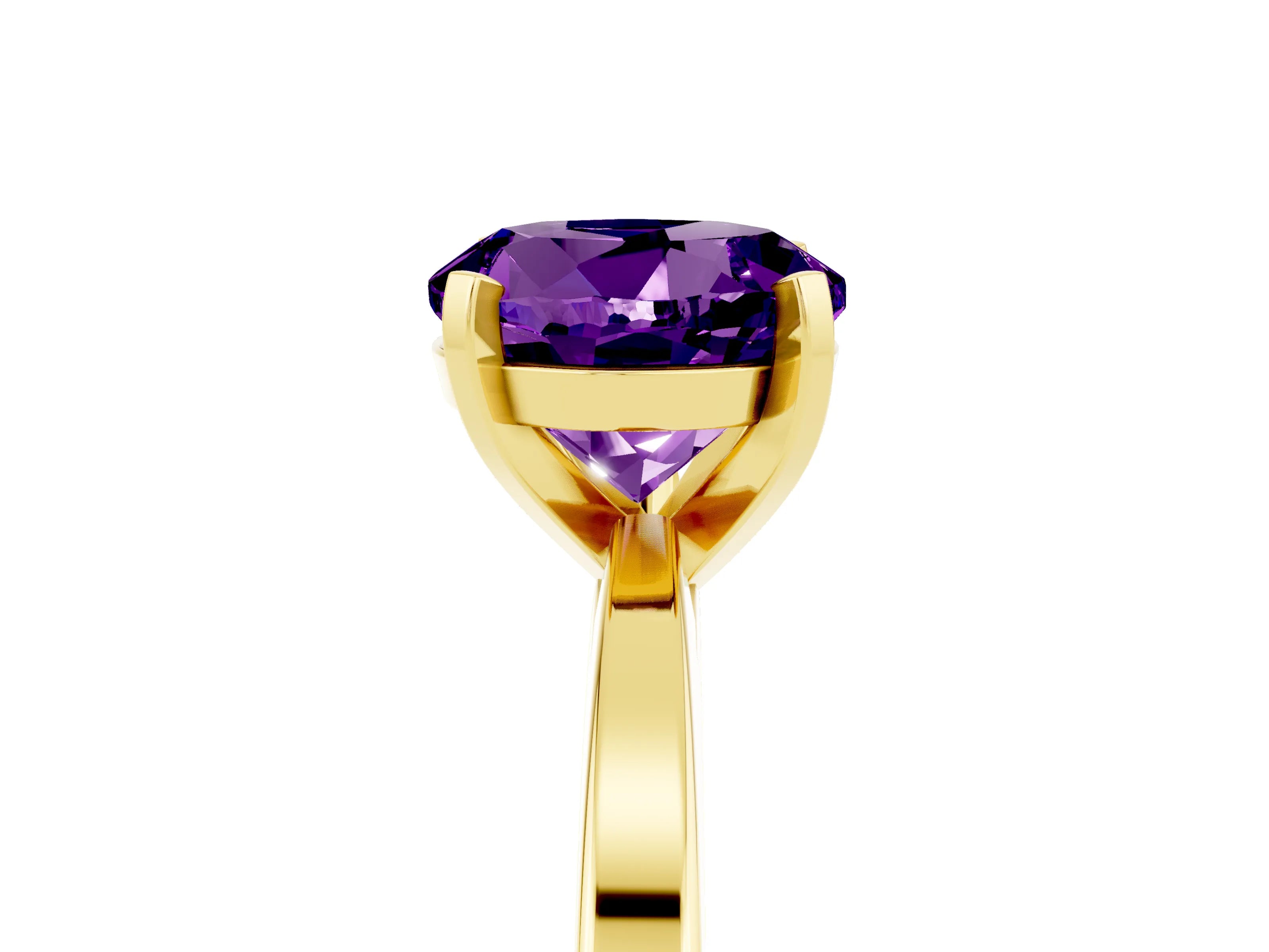 Yellow gold Round Cut Amethyst Solitaire Engagement Ring with Classic Band and Four-Prong Setting_29