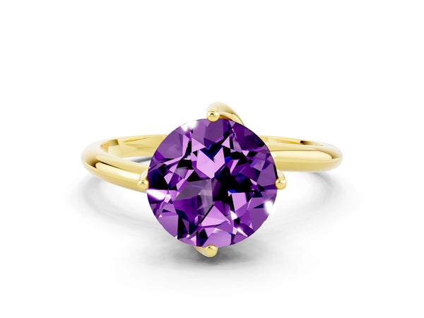 Yellow gold Round Cut Amethyst Solitaire Engagement Ring with Four-Prong Setting and Classic Band