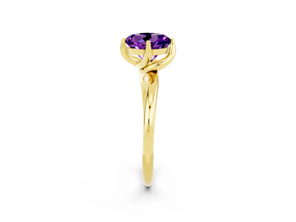 Yellow gold Round Cut Amethyst Solitaire Engagement Ring with Four-Prong Setting and Classic Band